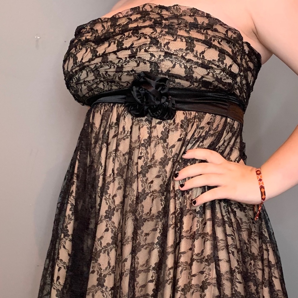 black/tan lace appropriate behavior dress